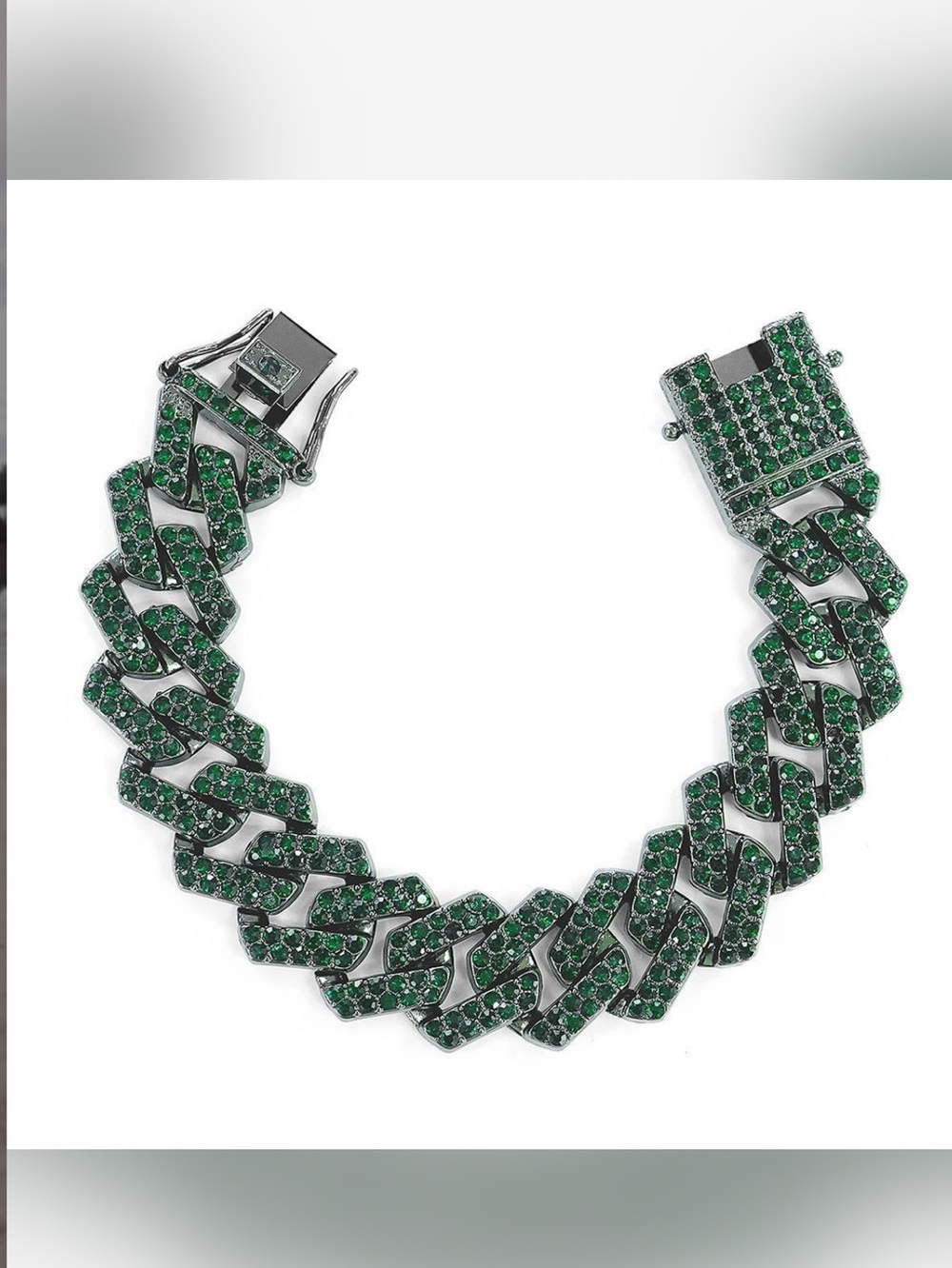 Invicta Green Crystal Cuban Link Bracelet in Silver Tone